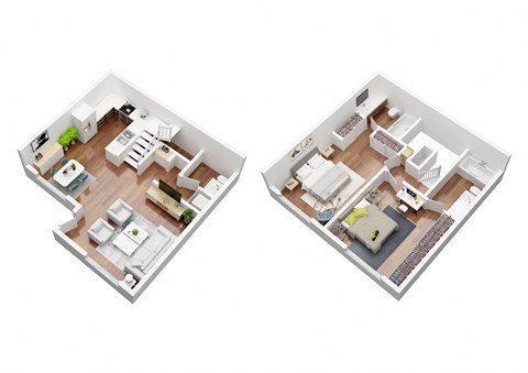 Floor plan for 2 beds, 2.5 baths, 918 sqft